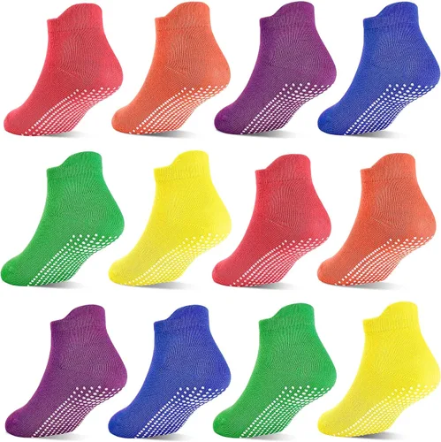 Vista 12 de Calcetines antideslizantes con agarre para bebés, niñas y niños, calcetines tobilleros para niños de 6 meses a 7 años, 12 pares