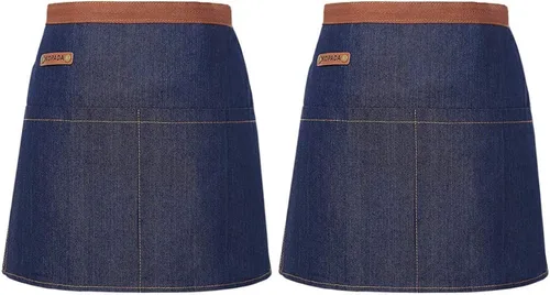 Vista 5 de KPD Delantal de mezclilla con bolsillos, ajustable azul para cocina, barbacoa y jardín, delantal de trabajo para hombres y mujeres