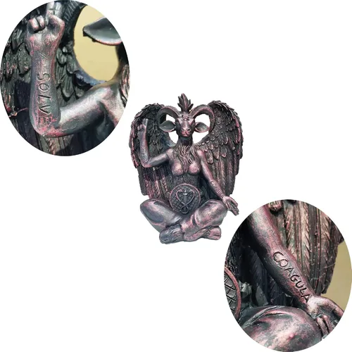 Vista 4 de SKTY Estatua de Baphomet de 7 pulgadas de alto, Satán Lucifer Cthulhu Mendes, escultura de cabra sabática, decoración religiosa