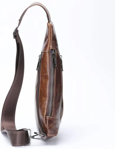 Vista 3 de Hebetag Bolso bandolera de cuero casual para hombres y mujeres, para viajes al aire libre, senderismo, campamento, hombro, pecho