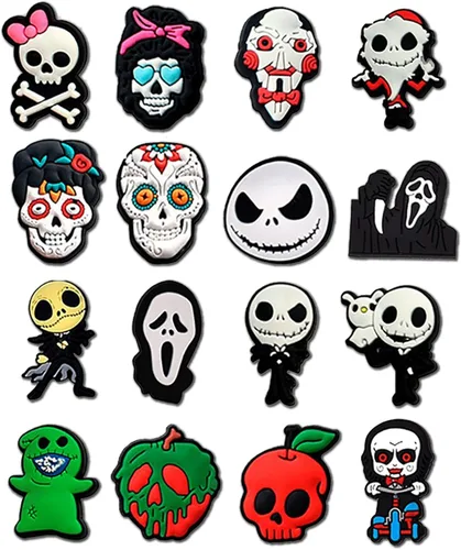 Vista 9 de hunanzhongyi Lote de 50 dijes para zapatos de película de terror dijes para zapatos de Halloween para adolescentes niños niñas hombres y mujeres
