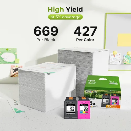 Vista 4 de Valuetoner - Cartuchos de tinta remanufacturados de repuesto para HP Ink 65 XL 65XL para cartuchos de tinta HP Deskjet 3755 Envy 5055 5052 5058