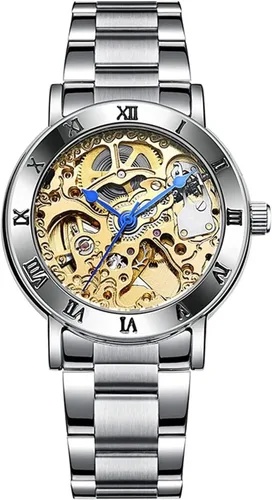 Vista 9 de MASTOP Relojes para mujer, reloj automático Steampunk de cuerda automática, pulsera de plata, reloj de pulsera de esqueleto para mujer