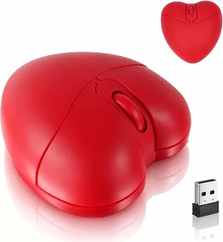 Vista 10 de Ratón inalámbrico Bluetooth con forma de corazón rosa, modo doble, recargable, silencioso, portátil, con diamante brillante y luz LED, para PC