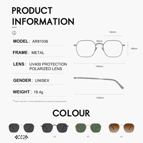 Vista 4 de Allarallvr Gafas de sol cuadradas retro polarizadas de moda para mujeres y hombres gafas de sol de moda AR81036