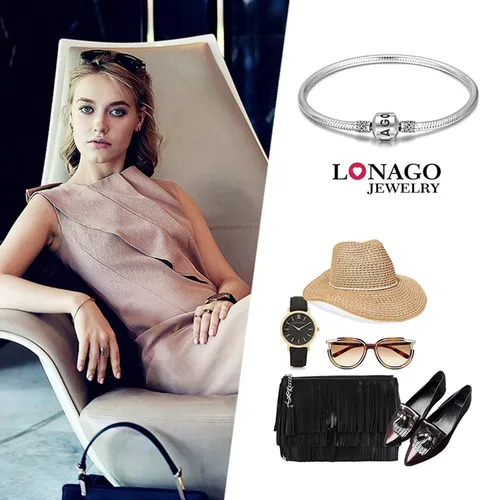 Vista 6 de LONAGO - Pulsera de plata de ley 925 con dije y cierre de barril y cadena de serpiente, compatible con dijes Pandora, regalo de cumpleaños para mujer