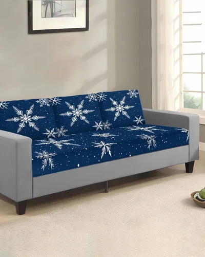 Vista 2 de Fundas de cojín para sofá con diseño de copo de nieve blanco, lavables, para invierno, Navidad, vacaciones, color azul, extraíble, elásticas