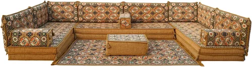 Vista 17 de arabicsofa Sofás seccionales en U hechos a mano – Asientos tradicionales en el suelo estilo Jalsa árabe