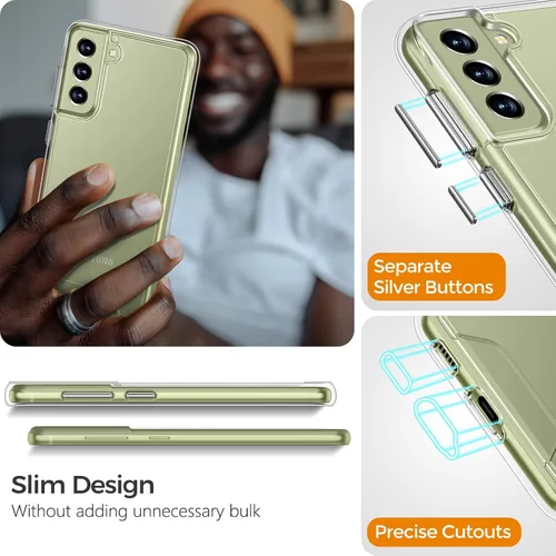Vista 5 de Rayboen Funda para Samsung Galaxy S21 FE 5G con 2 protectores de pantalla suaves, diseño híbrido transparente, a prueba de golpes, delgada