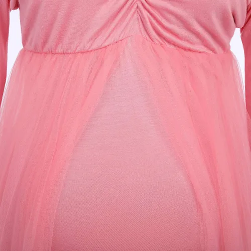 Vista 6 de Vestido largo de maternidad de manga larga con hombros descubiertos para mujer, vestido de tul para boda, sesión de fotos, baby shower
