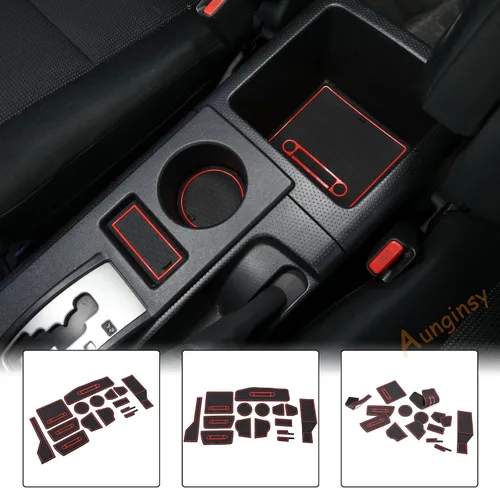 Vista 8 de Aunginsy Kit de alfombrillas con ranura para automóvil (15 unidades), goma, rojo y negro, compatible con Toyotaa FJ Cruiser 2007-2021, consola