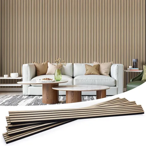 Vista 8 de Paneles de pared de madera acústica de 47.6 x 23.6 pulgadas, paneles de madera a prueba de sonido para paredes, panel acanalado 3D para decoración