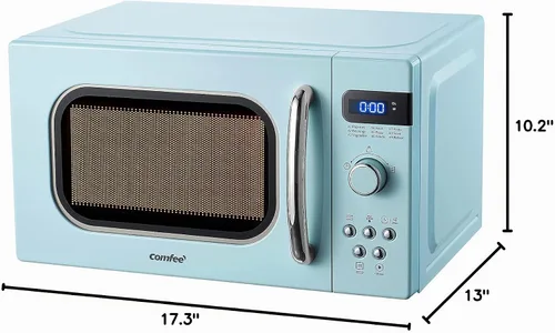 Vista 10 de COMFEE' - Horno microondas retro de tamaño compacto para encimera, base giratoria con memoria de posición, botón de encendido y apagado de sonido
