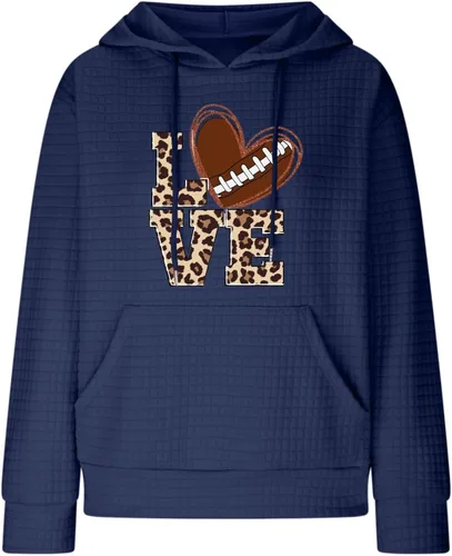 Vista 5 de Sudadera con capucha de fútbol americano para mujer, talla grande, para el día del juego, sudaderas con gráficos de fútbol americano, trajes