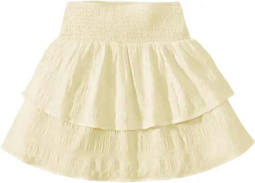 Vista 10 de RoseSeek Faldas de Capas Escalonadas Fruncidas Boho Smocked para Niña, Casuales, Lindas, de Cintura Alta, Plisadas, con Volantes, Fluidas, Elásticas