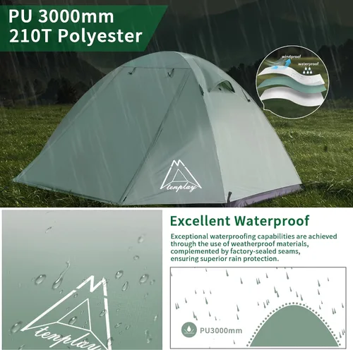 Vista 2 de Camping Tent, Easy Setup, 1-2-8-10 Person Waterproof and Portable Tent for Camping Hiking Outdoor