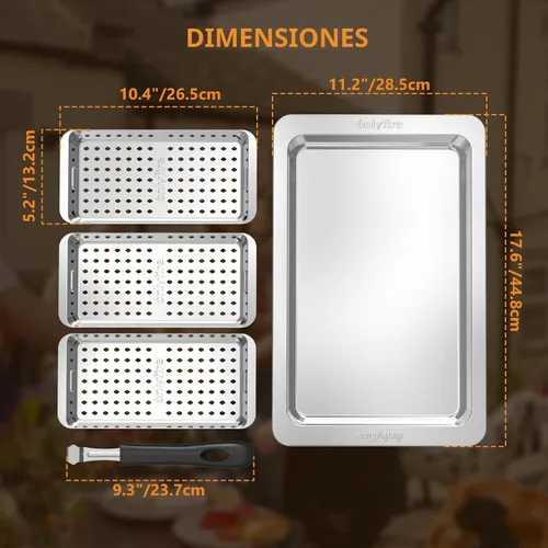 Vista 2 de Onlyfire - Juego de cestas para parrilla, 5 sartenes de acero inoxidable