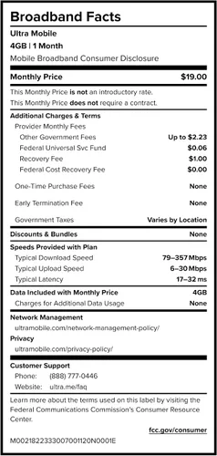 Vista 9 de $19/mes. Plan telefónico prepago Ultra Mobile con llamadas ilimitadas, texto y 3 GB de 5G • Datos 4G LTE (kit de tarjeta SIM)