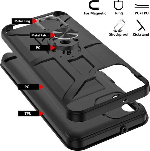 Vista 7 de Funda para Galaxy A04e, con [3X protector de pantalla de vidrio templado], soporte de anillo integrado y soporte magnético para automóvil a prueba