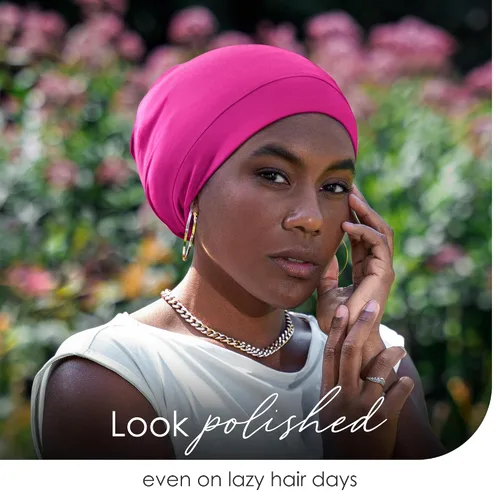 Vista 5 de CAPLORD - Gorro de satén con forro para dormir, de bambú, para cabello natural erizado, para mujeres y hombres