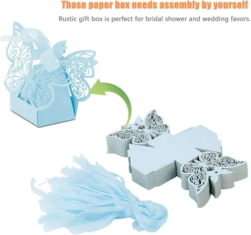 Vista 5 de Ejoyous Cajas de dulces de boda, 100 cajas de chocolate de azúcar para recuerdos de boda, caja delicada caja de regalo para bodas, cumpleaños Azul