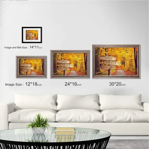 Vista 5 de Bosque Otoñal Foto o Impresiones en Lienzo Personalizadas Únicas con Nombres de la Pareja y Fecha Especial en Letrero, Regalo Perfecto