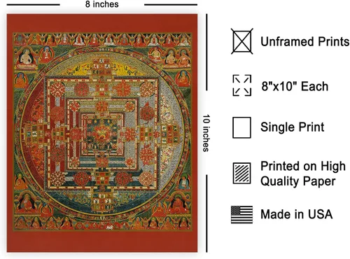 Vista 2 de Poster Master Póster vintage de mandala Kalachakra, impresión retro de la rueda del tiempo, arte budista, arte tibetano, regalo para hombres