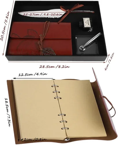 Vista 3 de Zopsc Cuaderno de cuero retro con pluma estilográfica con tinta de bolígrafo, juego de bolígrafo de caligrafía, cuaderno de cuero para regalo (rojo)