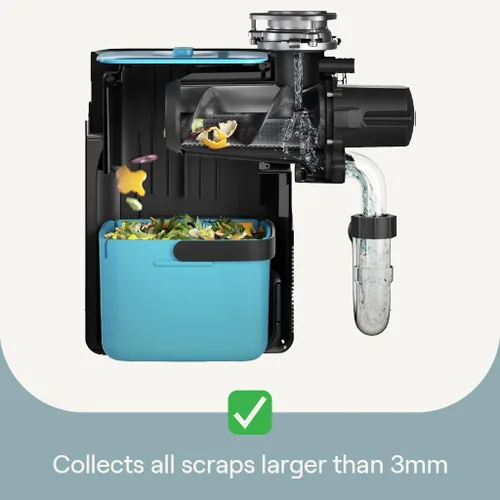Vista 2 de Sepura El primer triturador de basura de compostaje seguro para sépticos del mundo con alimentación continua, eliminación antiatascos y contenedor