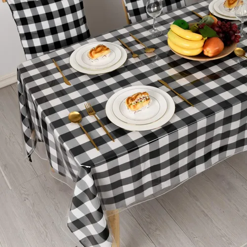 Vista 4 de Hiasan - Mantel rectangular de plástico transparente 100% impermeable, a prueba de aceite, resistente a las manchas, lavable, protector de mesa