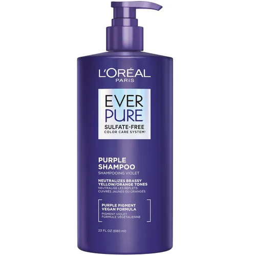 Vista 12 de L'Oreal Paris Champú Morado Tonificante Anticobrizo Sin Sulfato para Cabello Rubio, Decolorado, Plateado o con Mechas Marrones, EverPure, 6.8 Fl Oz