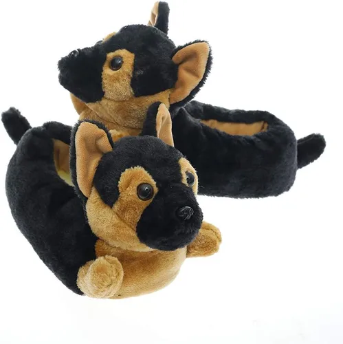 Vista 4 de Millffy Pantuflas clásicas de conejo para adultos, pantuflas de felpa de tamaño infantil, pantuflas de animales de pastor perro corgi disfraz calzado