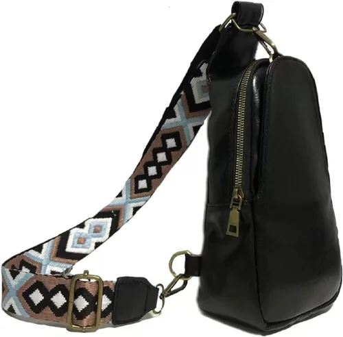 Vista 2 de Bolso de pecho para mujer, bolso bandolera pequeño de piel sintética, mochila de hombro para viajes de senderismo (negro puro)