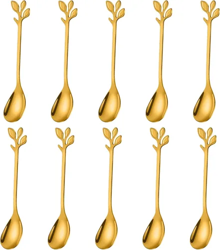 Vista 17 de AnSaw Elegantes Cucharas de Café de Hoja Negra - 10 Piezas, 4.7" Mini Cucharas de Acero Inoxidable para Espresso y Postre, Perfectas para Demitasse