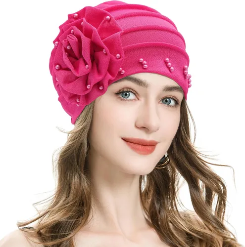 Vista 31 de ZLYC Gorro de verano para mujer, gorro elástico de quimioterapia con flores Blanco floral