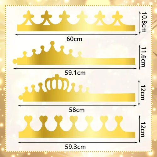 Vista 2 de Henoyso 72 coronas de papel dorado a granel 9 estilos King Prince Princess Gold Foil Paper Party Hat Cap para adultos, mujeres y hombres, fiesta