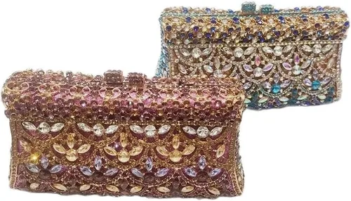 Vista 3 de WETYG - Bolsa de mano colorida para fiesta, boda, bolsa de noche de cristal, bolso de mano de novia, bolso de mano de noche (color D, talla 1)