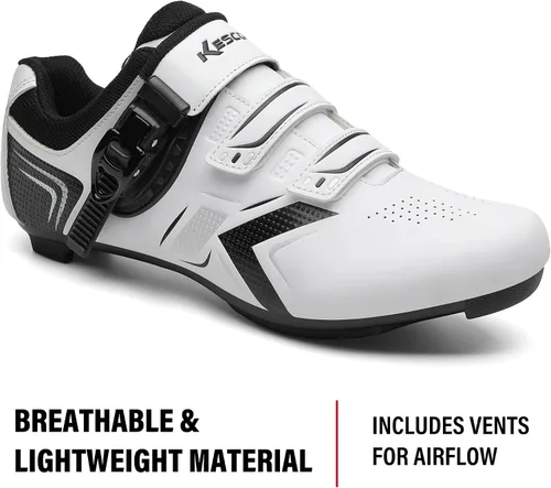Vista 4 de KESCOO Zapatos de ciclismo para hombre y mujer, compatibles con zapatos de bicicleta Peloton y tacos Delta preinstalados, zapatos de ciclismo