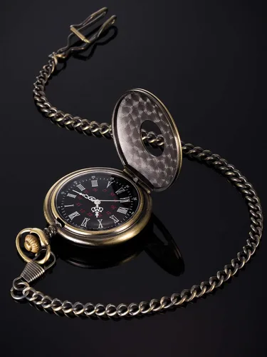 Vista 4 de Hicarer Reloj de bolsillo vintage de acero para hombre con cadena