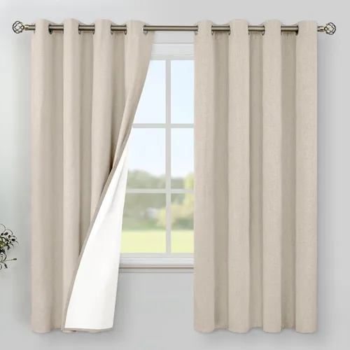 Vista 168 de YoungsTex - Cortinas 100% opacas para dormitorio, con aislamiento térmico y ojales, cortinas oscuras negras con capa pesada para ventana de sala