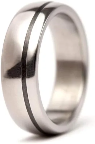 Vista 2 de Men's titanium and carbon fiber ring Unique and minimal wedding band. Water resistant hypoallergenic. (00334_7N)