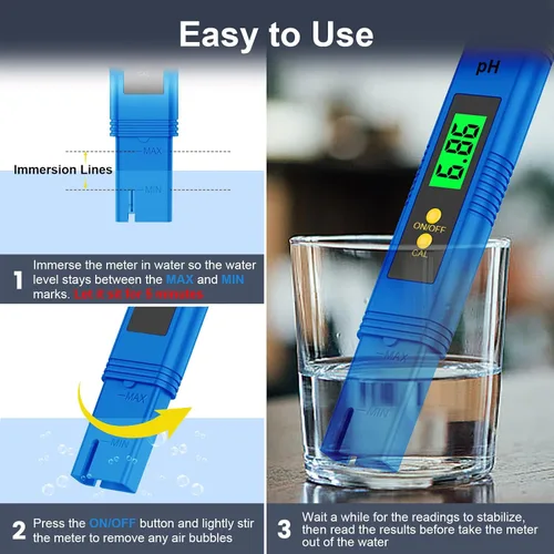 Vista 3 de Medidor de pH para agua 2025, probador digital de pH de alta precisión (precisión 0.01) con certificación UL y 3 polvos de calibración de pH, ideal