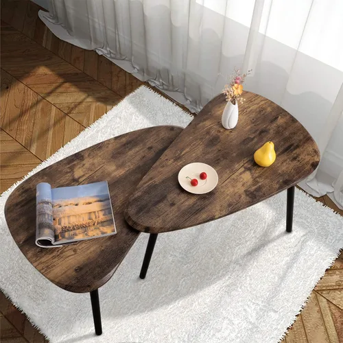 Vista 6 de Mesas de centro anidadas, mesa anidada con patas de madera, juego de 2 mesas auxiliares triangulares para sala de estar, dormitorio, bambú Tigre