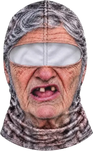 Vista 7 de Máscara de esquí de anciano, divertida y realista, con estampado 3D, para invierno, con cobertura del cuello, diseño envolvente, ajuste cómodo