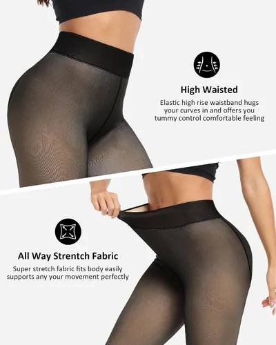 Vista 19 de NORMOV - Leggings con forro de vellón cálido para mujer, de invierno, mallas gruesas, de terciopelo, térmicas