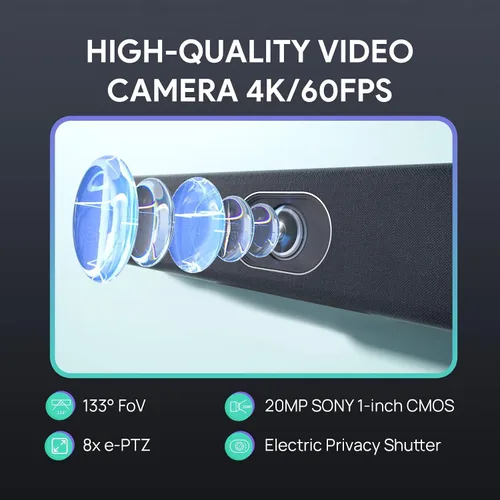 Vista 3 de Yealink UVC40-BYOD - Cámara de videoconferencia USB 4K 60FPS, certificado Teams Zoom, cámara web gran angular de 133° con 8 micrófonos y altavoces