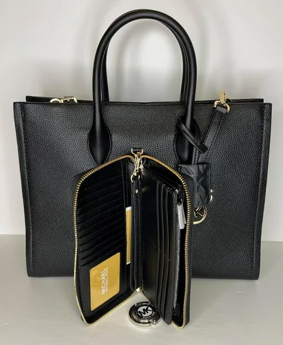 Vista 3 de Michael Kors Mirella MD EW Logo Tote Bag incluido con gran cartera Continental y gancho para bolso