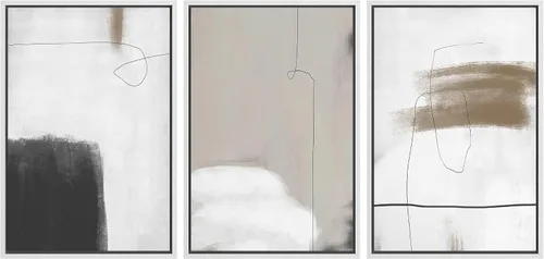 Vista 233 de SIGNFORD - Set de obras de arte en lienzo enmarcado para pared, ilustraciones abstractas de neblina del desierto en tonos neutros beige y marrón