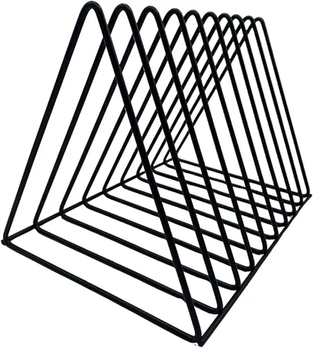 Vista 7 de Soporte para almacenamiento de discos de vinilo, estante de revistero de alambre de metal triangular de alta calidad y soporte para libros
