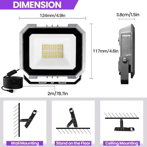 Vista 2 de Paquete de 2 Luces Negras LED de 30W, Luz de Inundación de Luz Negra con Interruptor de Encendido/Apagado Cable de 6.7 Pies, Luces Negras
